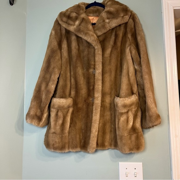Vintage Tissavel County Pacer Faux Fur brown coat size 14 - Picture 1 of 10